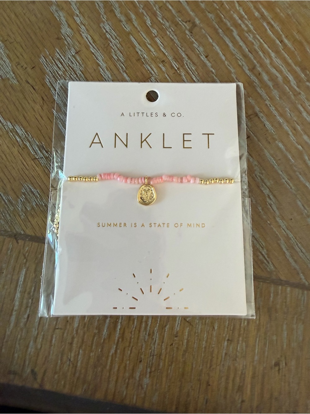 Pink Beaded Anklet with Gold Charm